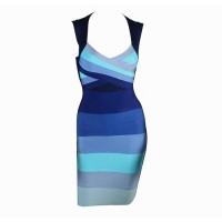 Sexy Plunging Neckline Gradient Color Sleeveless Bandage Dress For Women